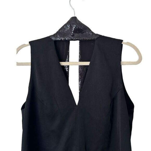 Galvan London Black Soft Crepe V-Neck Sequin Scarf Sleeveless Cortado Top Size 8 - Picture 10 of 14